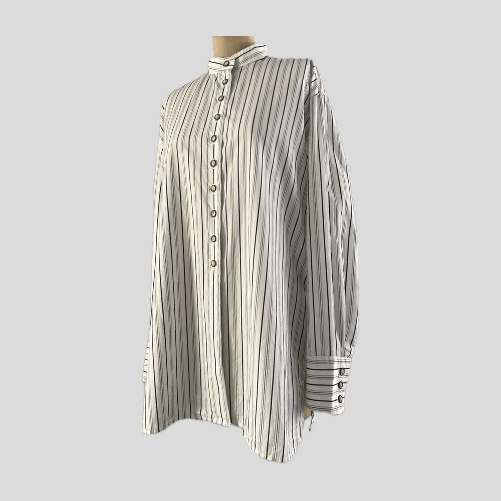Vintage 90s White Striped 100% Cotton Long Sleeve Shirt, Womens Szie MP
